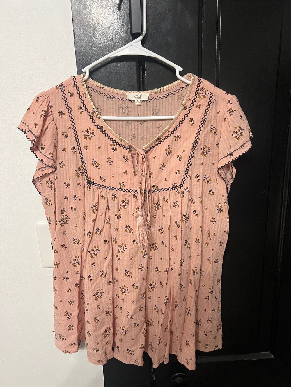easel Pink Floral Tassel Tie Peasant Tunic